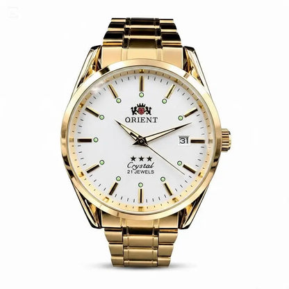 Orient Men'S 21-Jewels Automatic Watch - Gold Stainless Steel Bracelet, Luminous Hands, Date Display, Waterproof Analogue Business Dress Watch, Ideal Gift for Men (Father, Husband, Boyfriend) for Anniversary/Birthday/Holiday